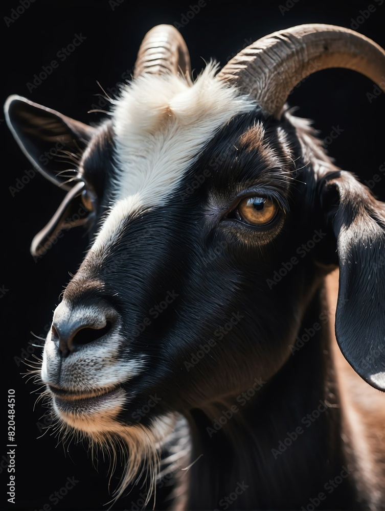 goat closeup face portrait on black background from Generative AI goat closeup face portrait on black background from Generative AI