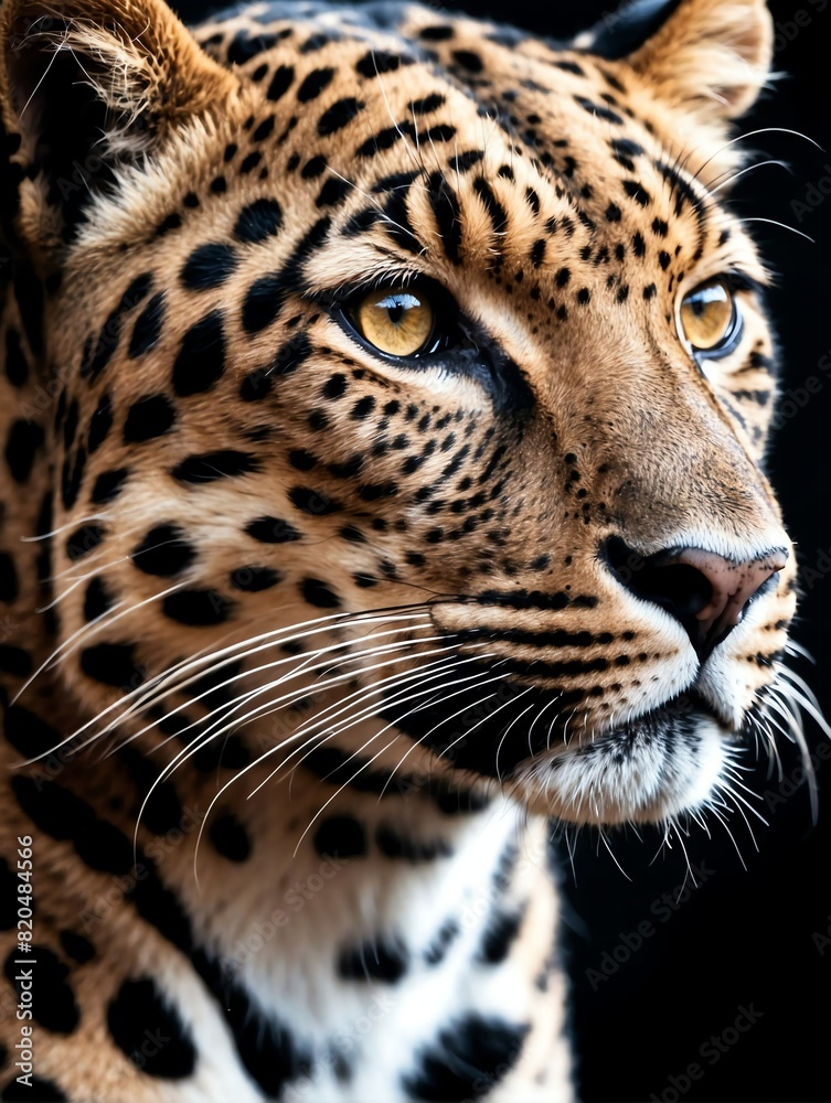 Fototapeta premium leopard closeup face portrait on black background from Generative AI