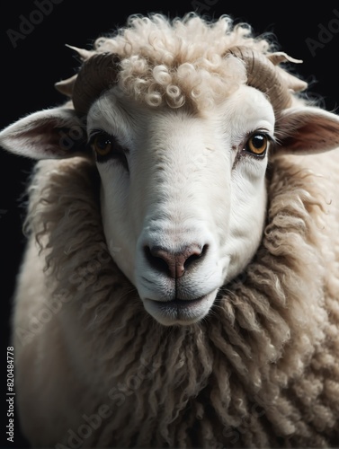 sheep closeup face portrait on black background from Generative AI