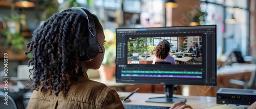A student using Adobe Premiere Pro to edit a documentary film