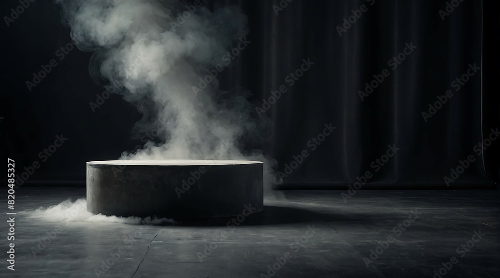 Podium black dark smoke background, Podium Product showcase, studio smoky dust