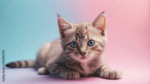 kitten on bright pastel color background from Generative AI