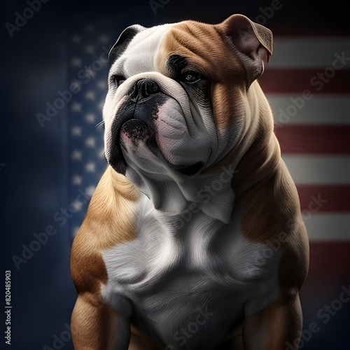 Proud Bulldog Stands Tall Embodying American Strength and National Pride in Cinematic 3D Rendering
