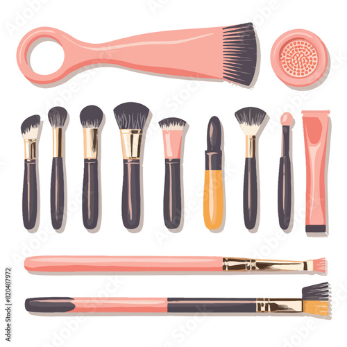 vector illustrations for collection brushes for beauty accessories with different colors

