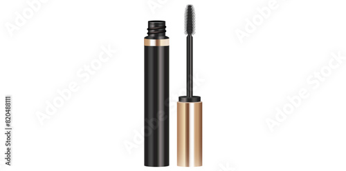 Mascara Tube And Wand Applicator Vector Illustration, Cosmetic Bottle With Eyelash Curling Brush For Web Design, Banners, Posters, Advertising.
