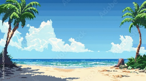 Fototapeta Naklejka Na Ścianę i Meble -  seascape background with blue sky in pixel style, Ai Generated Image
