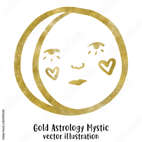 Gold Sun Illustration with Mystical Celestial Face and Abstract Rays