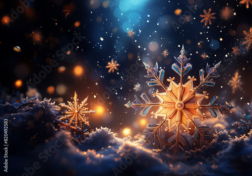 falling snowflakes on dark background