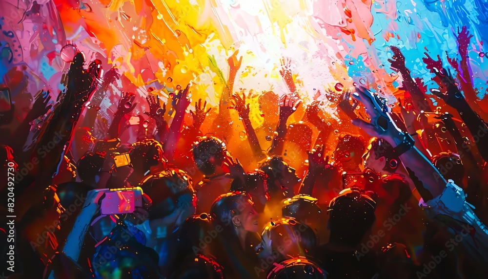 Stunning closeup of festival crowd surfing, highenergy concert vibes, vivid details, immersive experience, Midjourney AI art Stunning closeup of festival crowd surfing, highenergy concert vibes, vivid details, immersive experience, Midjourney AI art