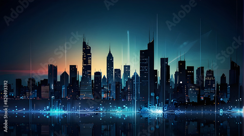 Modern artistic neon effect urban city or skyscrapers background and futuristic townscapes ai generative © Desinger