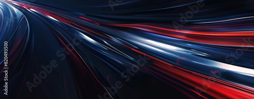 Abstract futuristic background with dynamic light trails and digital elements on dark blue