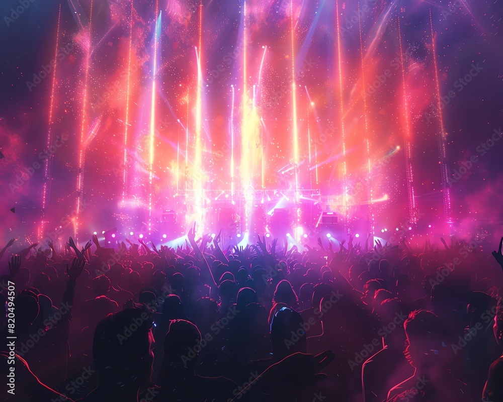 Highresolution, vibrant music festival crowd under neon lights, electrifying atmosphere, ecstatic audience dancing, Midjourney AI art Highresolution, vibrant music festival crowd under neon lights, electrifying atmosphere, ecstatic audience dancing, Midjourney AI art