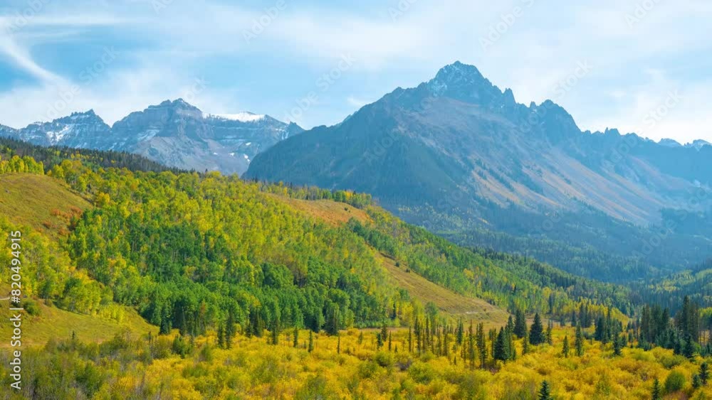 Timelapse, San Juan Mountains on Sunny Autumn Day, Forest in Yellow Green Foliage and Peaks, Colorado USA Timelapse, San Juan Mountains on Sunny Autumn Day, Forest in Yellow Green Foliage and Peaks, Colorado USA