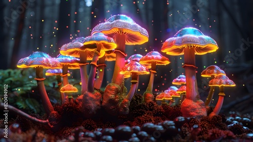 Hyperdetailed Mushrooms Illuminate the Psychedelic Spirit Realm in a Cinematic photo