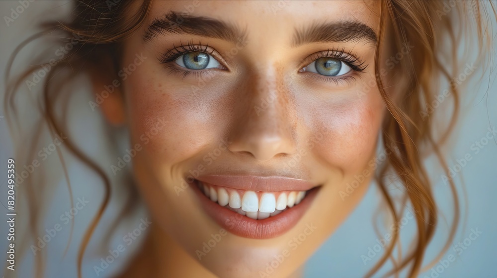 A woman with blue eyes smiling. A woman with blue eyes smiling.