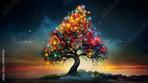 Colorful nice magic tree images Generative AI 