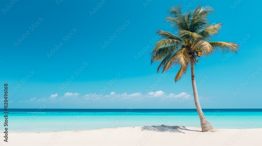 Tranquil Tropical Beach with Leaning Palm Tree Tranquil Tropical Beach with Leaning Palm Tree