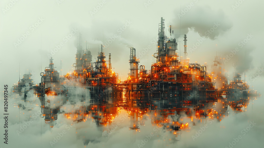 Obraz premium Double exposure graphic design transforms the construction scene,generative ai