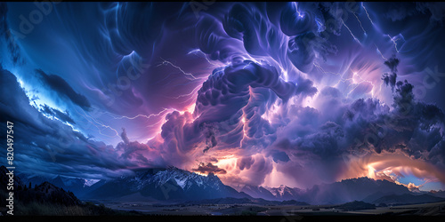 massive supercell thunderstorm fills the sky with lightning photo