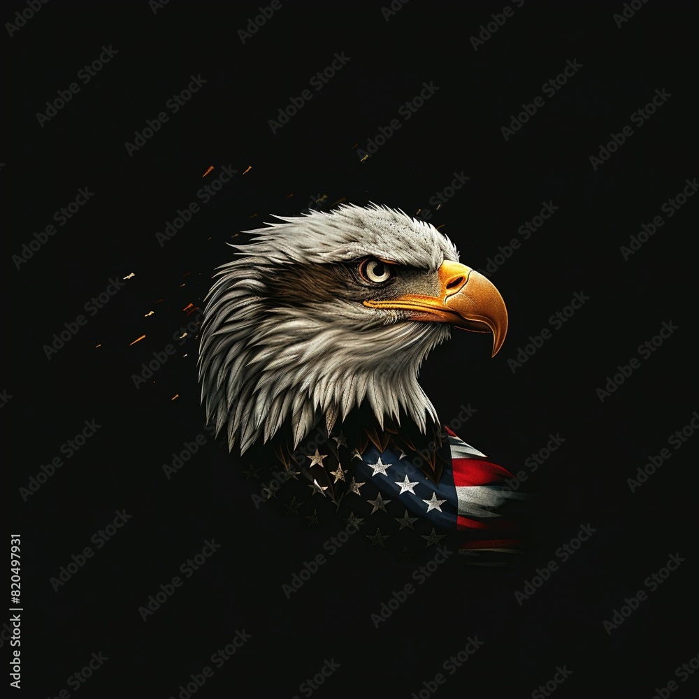 Fototapeta premium North American Bald Eagle on American flag , memorial day 