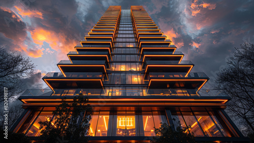 Explore facade lighting in architecture  transforming buildings with stunning visual effects and enhancing aesthetics through innovative design.generative ai