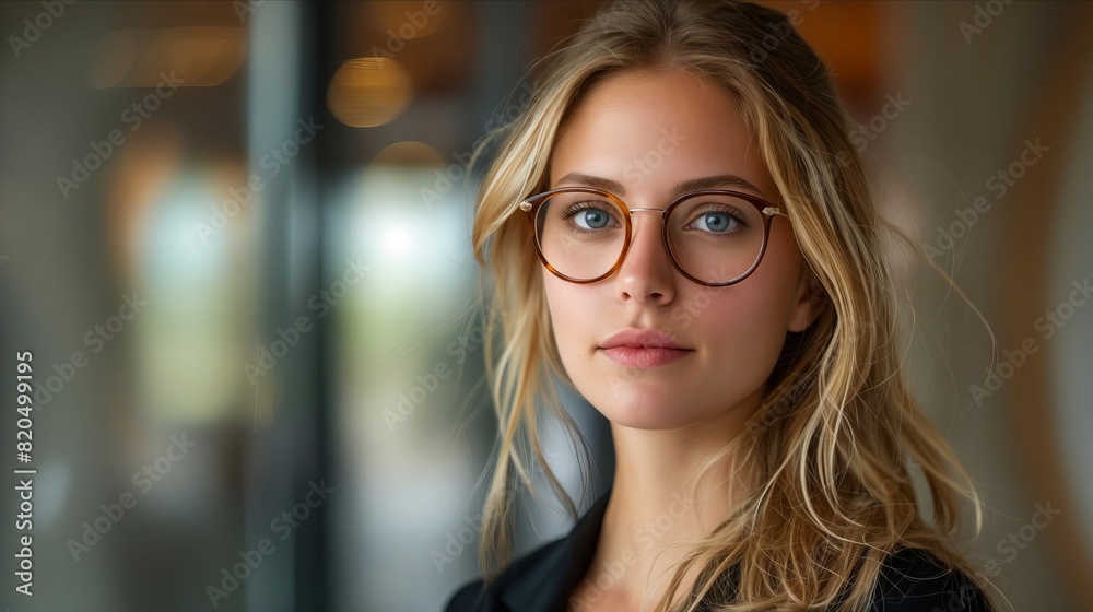 A woman with glasses looking at the camera.