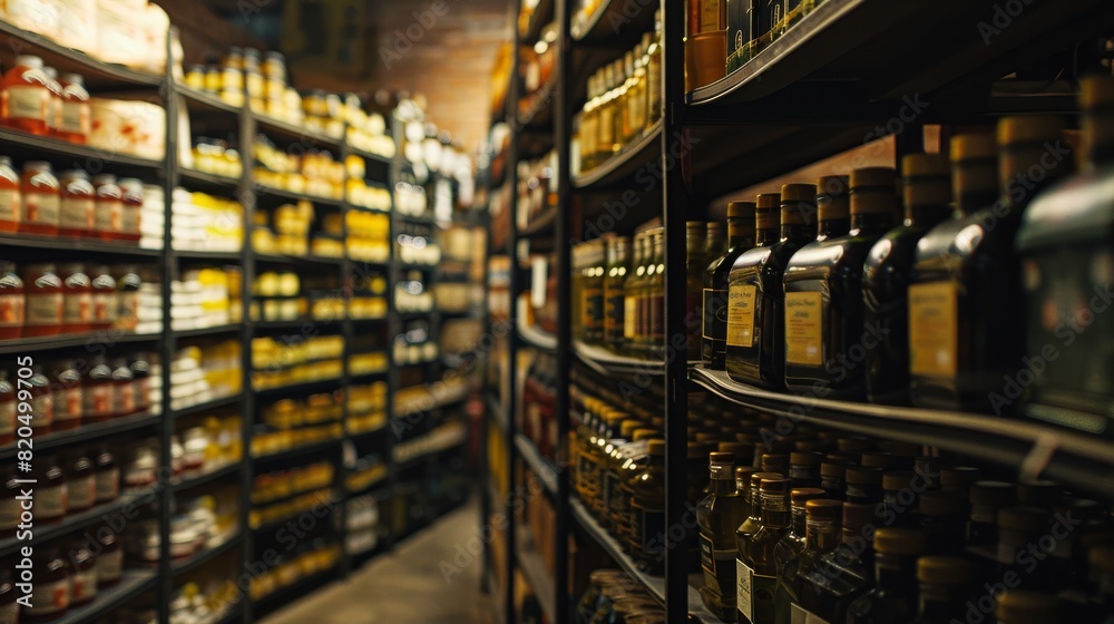 An extensive collection of bottles displayed on shelves, capturing the neat arrangement and ample selection An extensive collection of bottles displayed on shelves, capturing the neat arrangement and ample selection