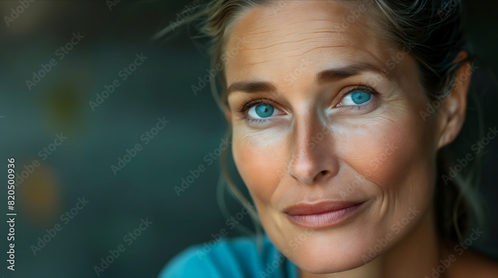 A woman with blue eyes looking at the camera. A woman with blue eyes looking at the camera.