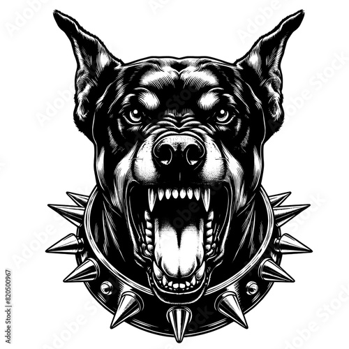 Hand drawn illustration of fierce doberman dog, vector sketch isolated on transparent background.