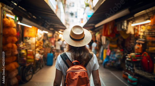 Explorer Walking Through Busy Market Street, Cultural Travel Experience in Exotic Locale, Adventurous Solo Journey © AspctStyle