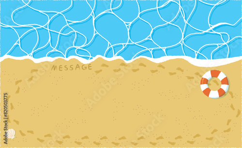 浮き輪のあるメッセージフレームビーチイラスト