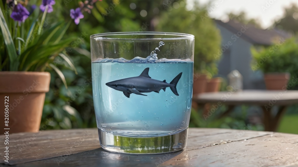 Enchanting Pastel-Blue/Purple Gradient Glass: Home to a Tiny Photorealistic Shark Enchanting Pastel-Blue/Purple Gradient Glass: Home to a Tiny Photorealistic Shark