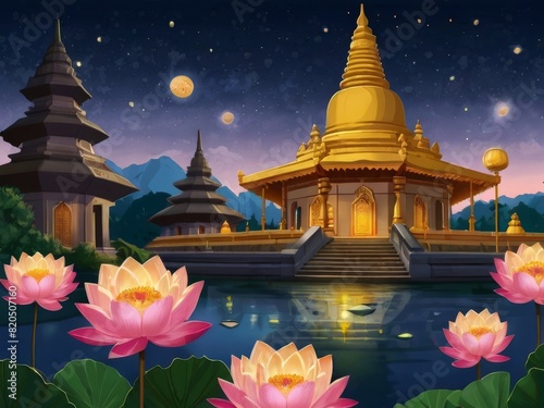 vesak day illustration temple and monk