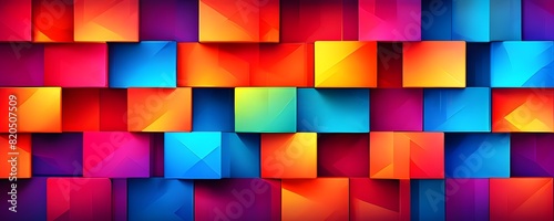 abstract background composed of overlapping rectangles in various shades of vibrant colors