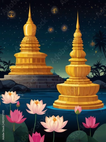 vesak day illustration temple and monk