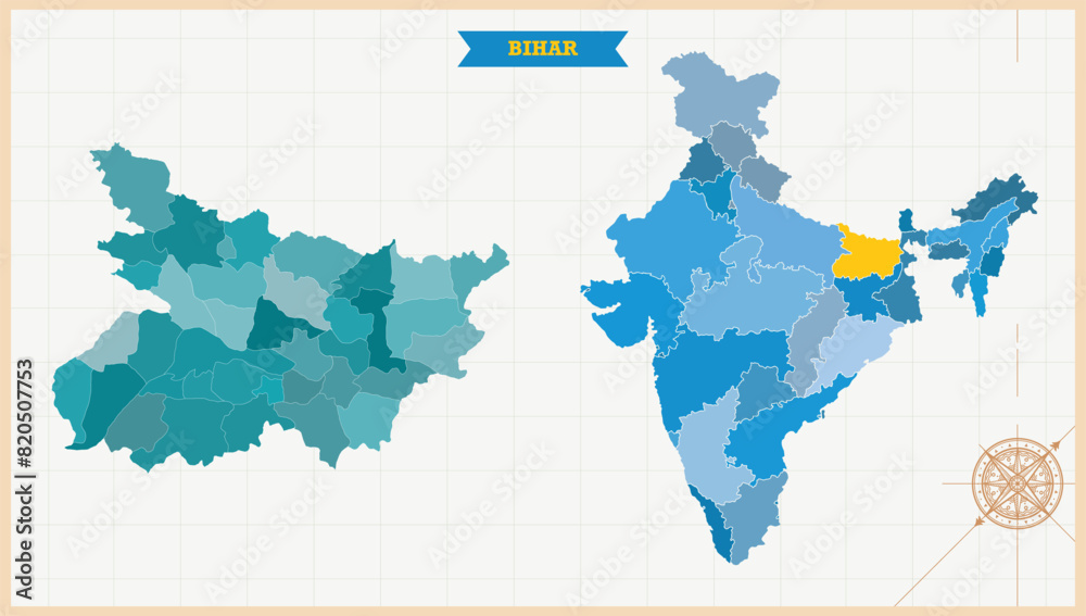 A Map highlighting Bihar in the India Map, Bihar and India modern map ...