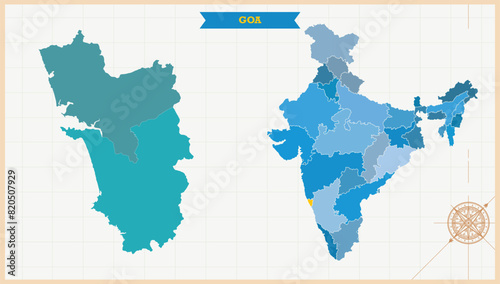 A Map highlighting Goa in the India Map, Goa and India modern map with Colorful Hi detailed Vector, geographical borders
