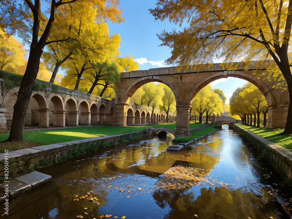Fototapeta premium bridge over the river in autumn