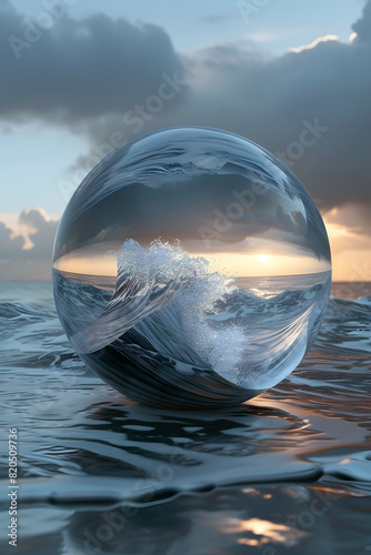 Crystalline Seascape Capturing Wave Energy s Sustainable Potential in a Captivating Glass Sphere