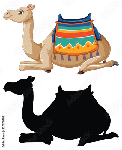Vector illustration of a camel with decorative saddle