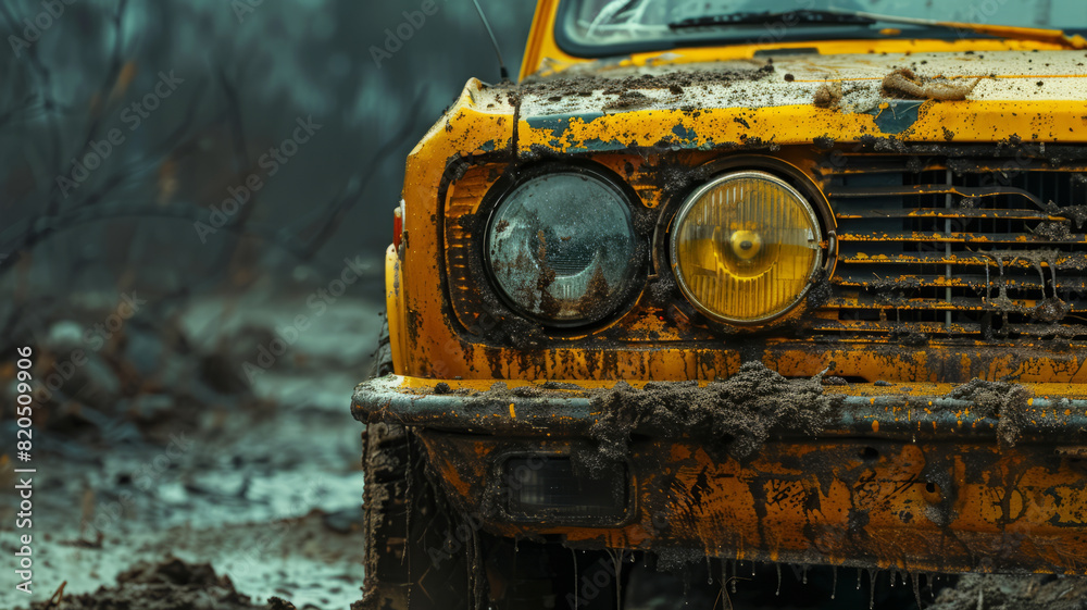 an out-of-control yellow car's Headlight.high shutter speed generative ai an out-of-control yellow car's Headlight.high shutter speed generative ai