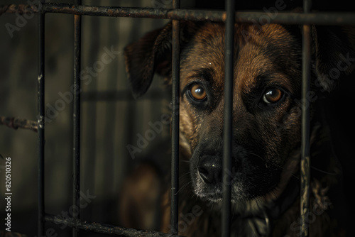 Sad Lonely Abandoned Dog In A Rusty Small Cage Created Using Artificial Intelligence