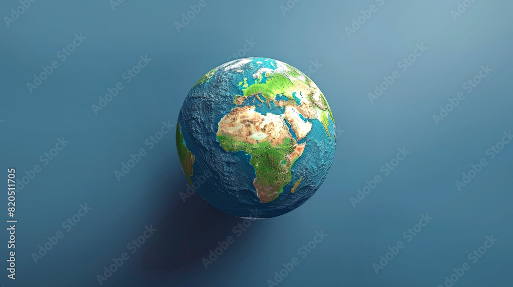 Conceptual Representation of Earth with Textured Continental Detail, Isolated on Blue Background