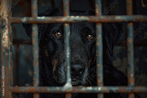 Sad Lonely Abandoned Dog In A Rusty Small Cage Created Using Artificial Intelligence © Damianius