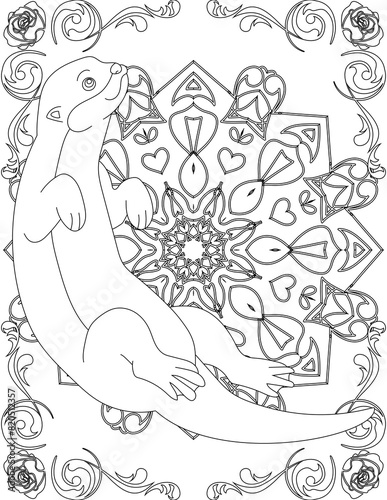 Otter on Mandala Coloring Page. Printable Coloring Worksheet for Adults and Kids. Educational Resources for School and Preschool. Mandala Coloring for Adults