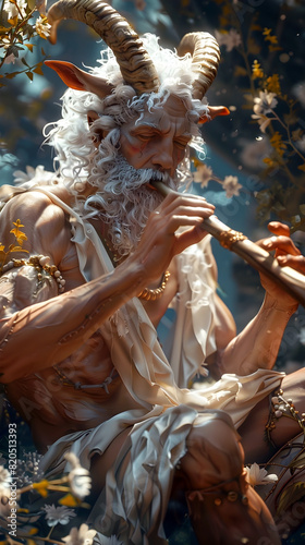 Mythical Satyr Serenades Forest Creatures with Wooden Flute in Sunlit Clearing