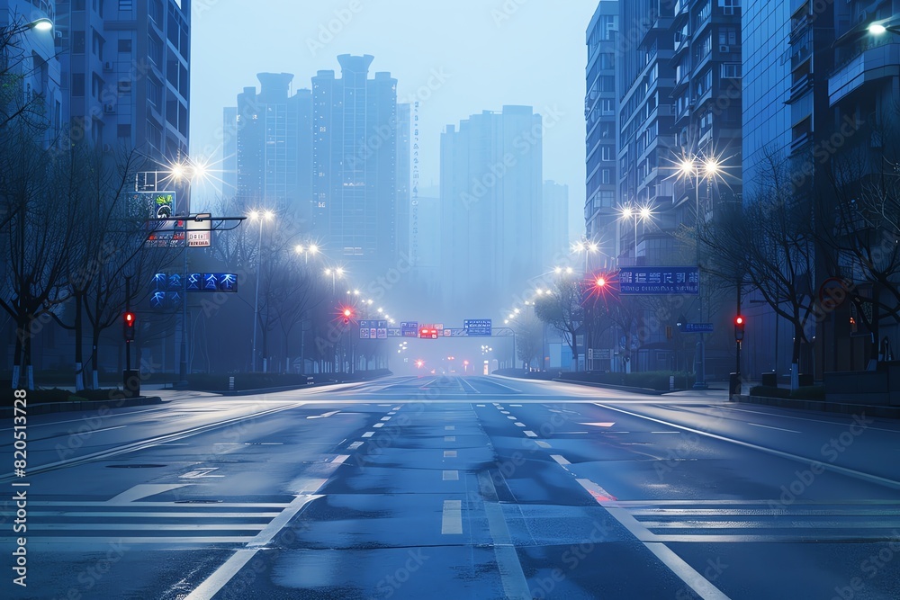 An empty city street with a blue tint An empty city street with a blue tint