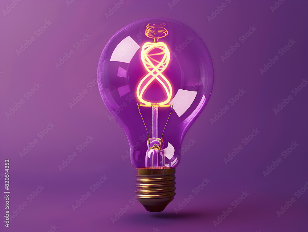 A purple light bulb with a glowing line inside of it A purple light bulb with a glowing line inside of it