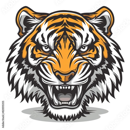 a black tiger head with an open mouth on a isolated background