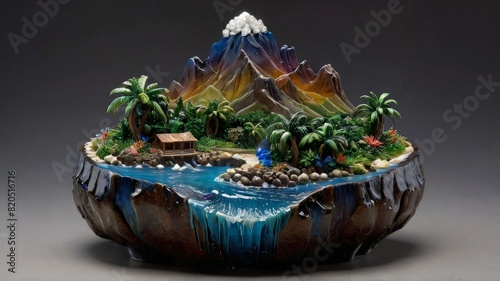 Enchanting Night View: Ceramic Landscape Figurine of Honiara photo